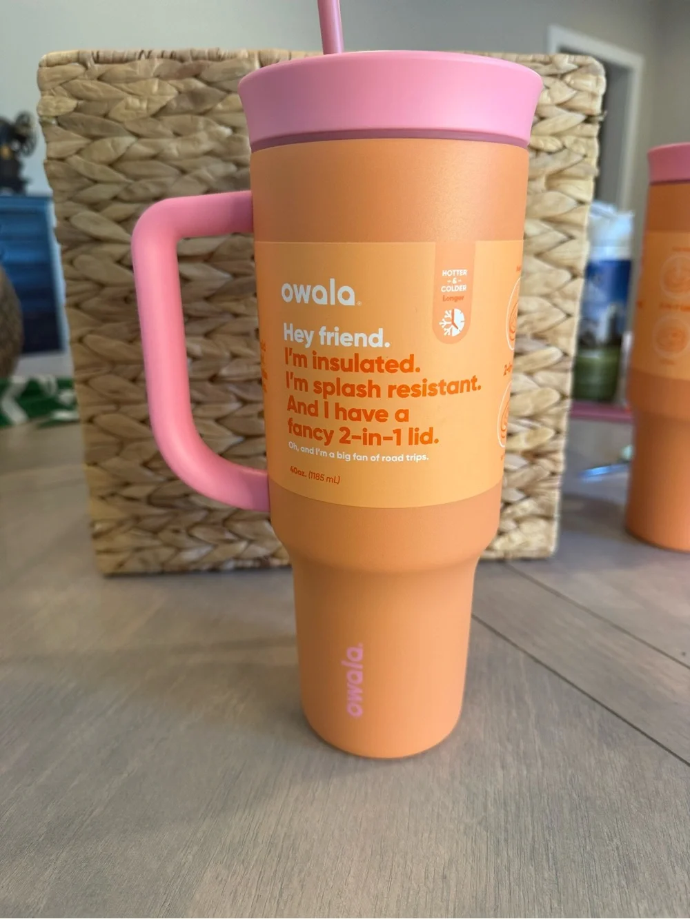 Owala Insulated Orange & Pink Travel Mug with Handle